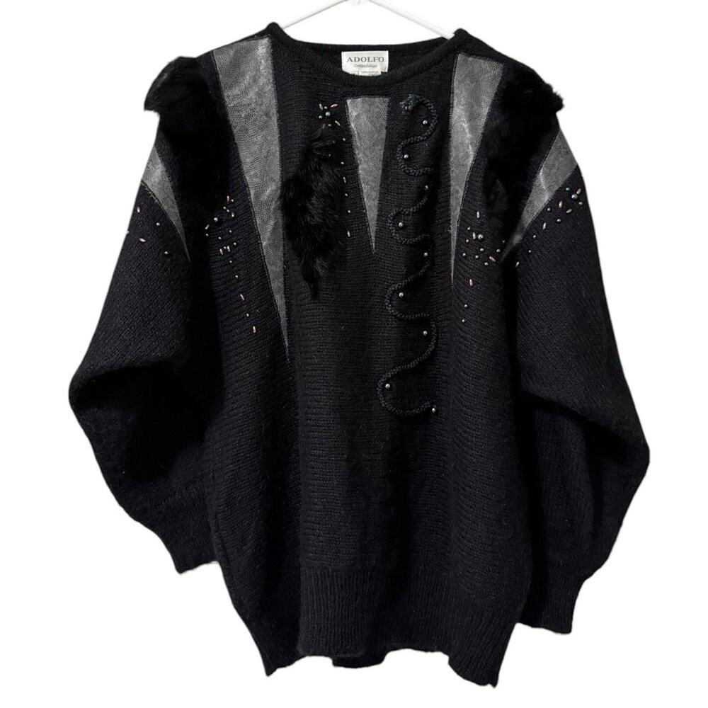 Adolfo Embellished Sweater Women Size Small Classic Artsy Retro Chic Vintage‎